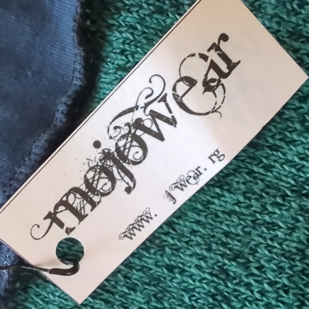ETSY MOJOWEAR I Blue & Green Upcycled Recycled Boho Drawstring Sweater Skirt, S - Picture 9 of 13